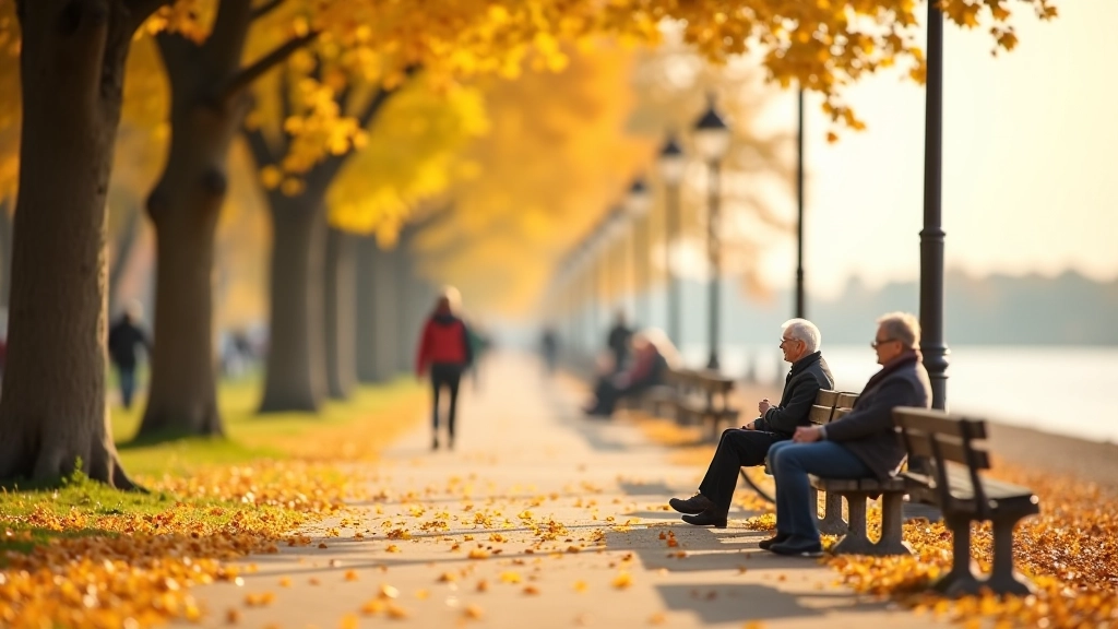 Sügis rannapromenadil, kuldsed lehed, vähem inimesi, rahulikus atmosfäär